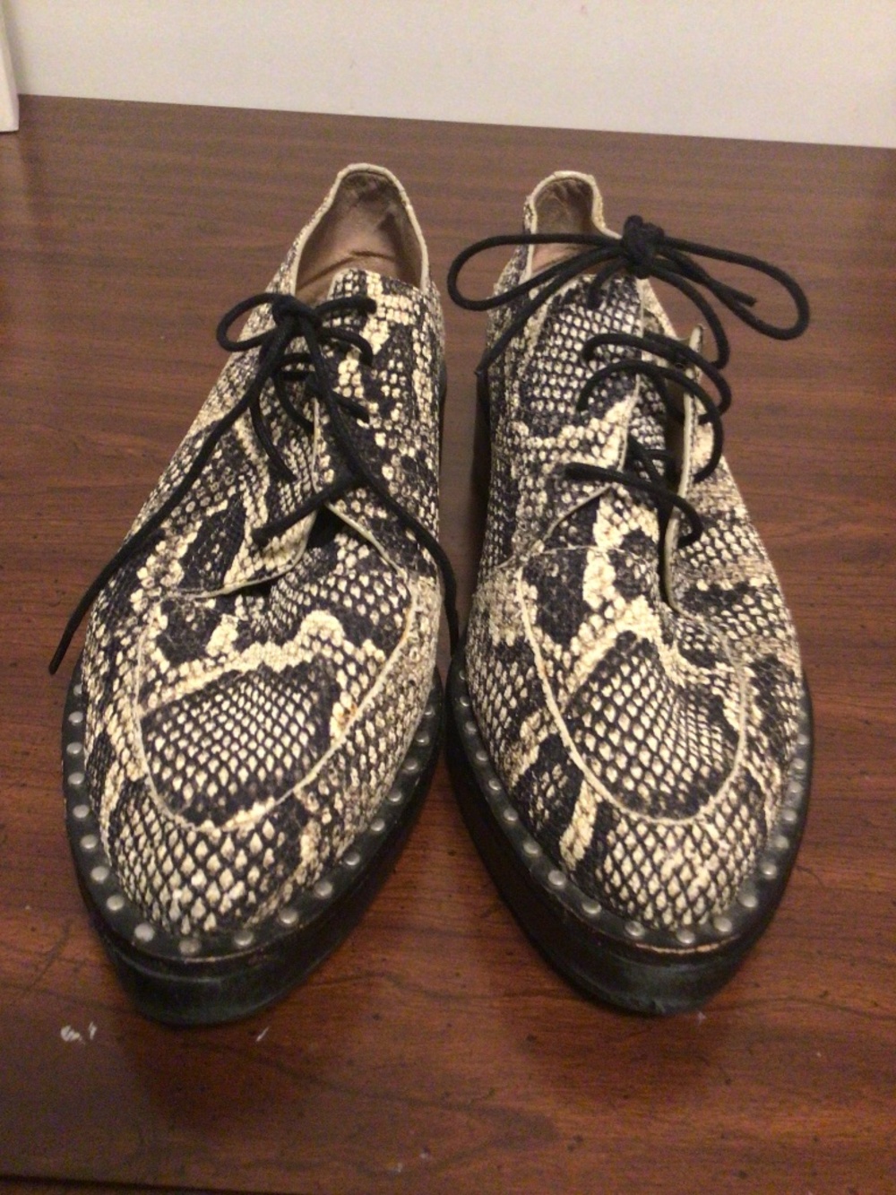 Loffler Randallsnake print leather upper dress shoes with platform heel SZ 8 1/2